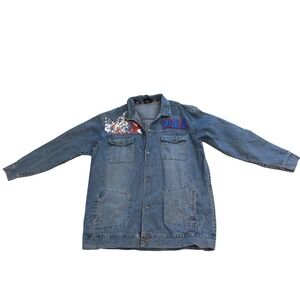 Vintage UNK NBA Denim Jacket Embroidered Paint Graphic 3XL Streetwear 90s 2000s